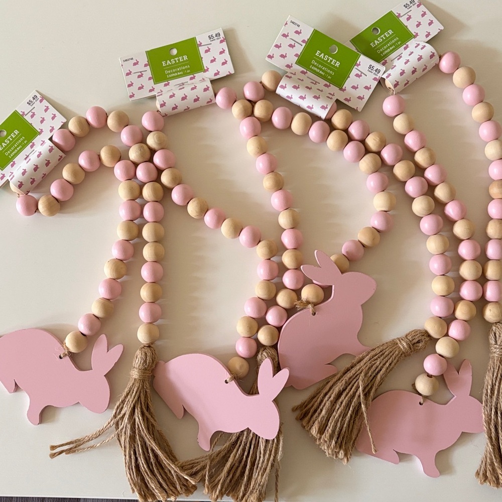 🐰Hobby Lobby Pink Bunny Wood Bead Decoration(4)